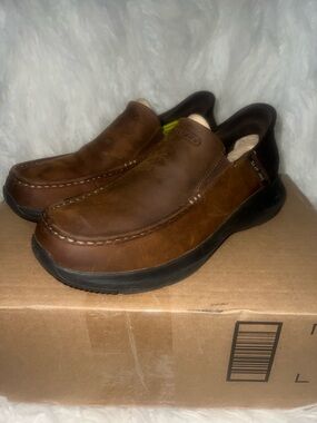 NIB Skechers Men's Brown Leather Slip-On Loafers size 10